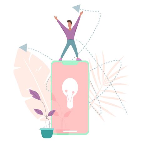 A man with an idea has achieved success, succeeded in his businessのイラスト素材