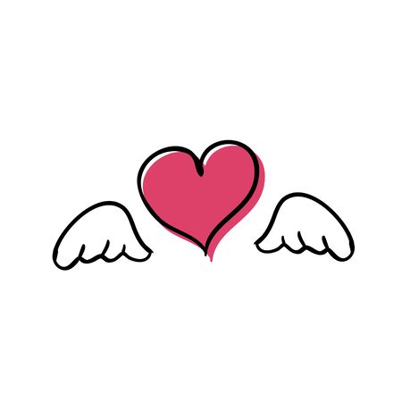 Cute doodle illustration with the image of a heart with wings for the day of loversのイラスト素材