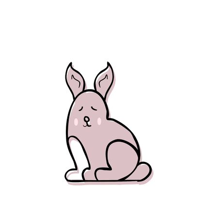 Cute illustration with a hare, theme with animals. Doodle style drawings. Vector hand drawing in cartoon style.のイラスト素材
