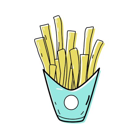 Cute drawing french fries drink in doodle style, fast food and instant food.のイラスト素材