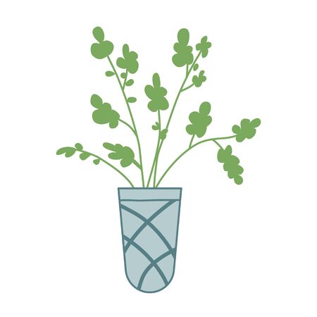 Lovely drawing of a home flower in a pot. Growing indoor plants. Illustration in doodle style. Vector graphics on a white background.のイラスト素材