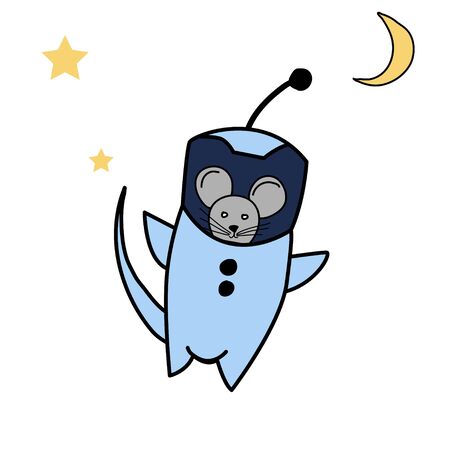 Lovely illustration of a mouse astronaut. Space-themed ideas. Vector graphic in doodle.のイラスト素材