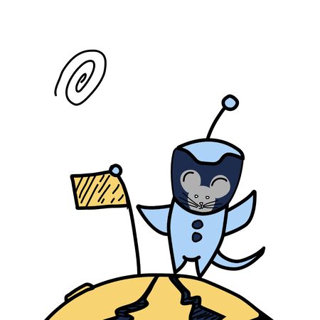 Lovely illustration of a mouse astronaut. Space-themed ideas. Vector graphic in doodle.のイラスト素材