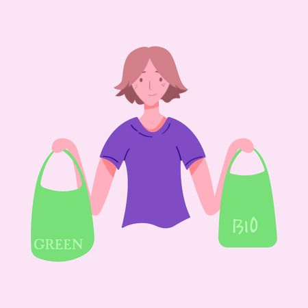 girl makes purchases in eco packages. Helping to preserve nature. 2のイラスト素材