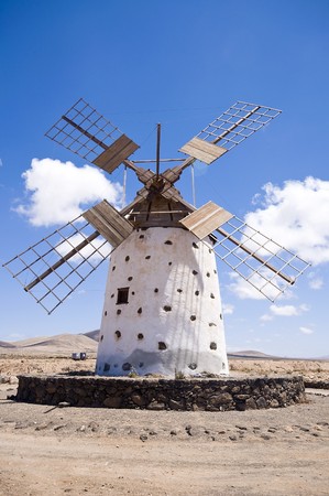 Old windmill on Fuerteventura, Canary Islands, Spain.の写真素材
