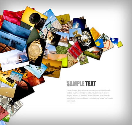Abstract backgorund with many vibrant photos and copy space.の写真素材
