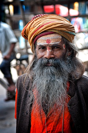 Portrait of a sadhu undefined man with a big beard and turban Old Delhi India. March 28 2012のeditorial素材