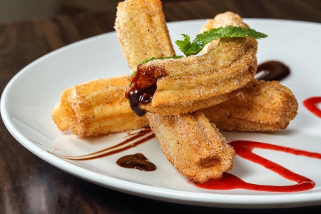 Spanish Fried Churros Filled with Chocolateの写真素材