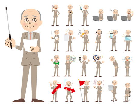 It is a character set of a businessman. There are gestures and poses mainly explained. It's vector art so it's easy to edit.のイラスト素材