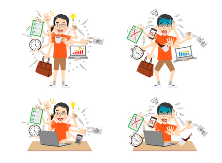 Busy man to do a multi-tasking.のイラスト素材