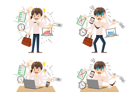 Busy man to do a multi-tasking.のイラスト素材