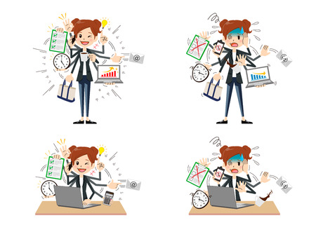 Busy woman to do a multi-tasking.のイラスト素材