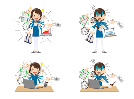 Busy woman to do a multi-tasking.のイラスト素材