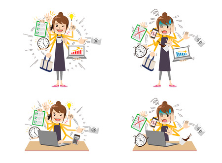 Busy woman to do a multi-tasking.のイラスト素材