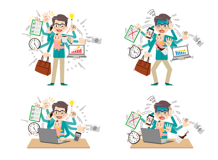 Busy man to do a multi-tasking.のイラスト素材