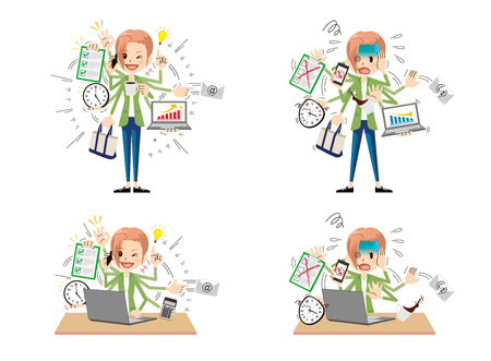 Busy woman to do a multi-tasking.のイラスト素材