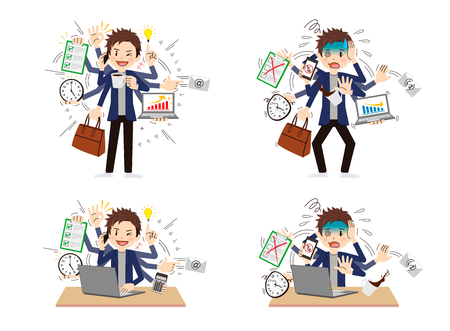 Busy man to do a multi-tasking.のイラスト素材