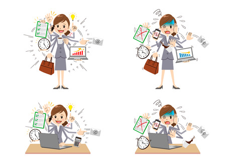 Business woman to do a multi-tasking.のイラスト素材