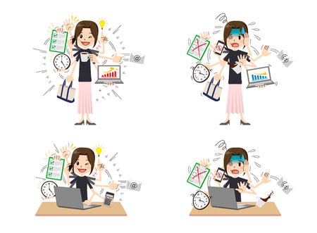 Busy woman to do a multi-tasking.のイラスト素材