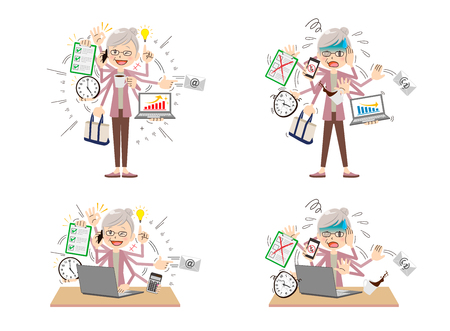 Busy woman to do a multi-tasking.のイラスト素材