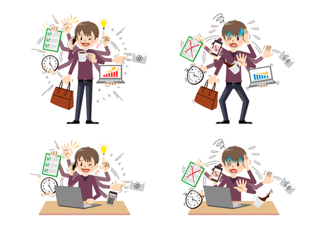 Busy man to do a multi-tasking.のイラスト素材