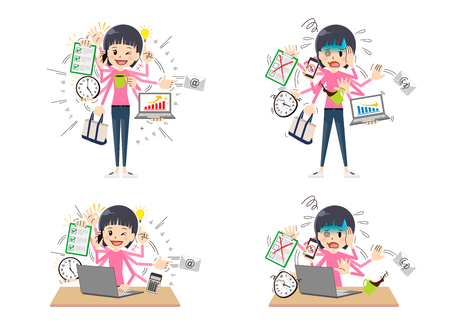 Busy woman to do a multi-tasking.のイラスト素材