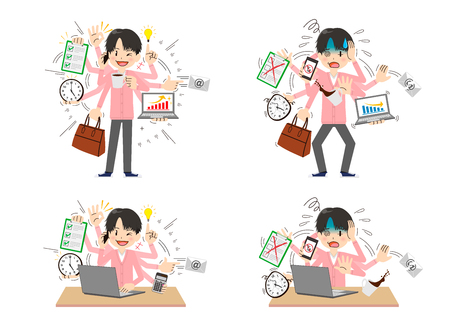Busy man to do a multi-tasking.のイラスト素材