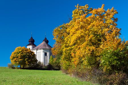 Baroque chapel during the autumn time, sunny day.の写真素材