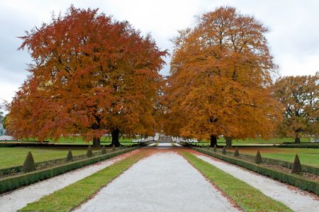 Beautiful autumn castle park in Cesky Krumlov.の写真素材