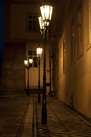 Street lamps during the nighttime, Prague, Europe.の写真素材