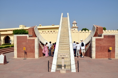 JAIPUR, INDIA - 4 NOVEMBER, 2009: Tourists admire Jantar Mantar observatory on November 4, 2009. The Jantar Mantar is a collection of architectural astronomical instruments inscribed on the UNESCO World Heritage List.のeditorial素材