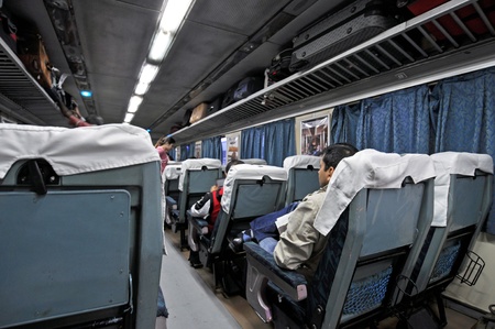 NEW DELHI, INDIA - 25 OCTOBER 2009: Interior of the first class in Shatabdi Express Train on its way...