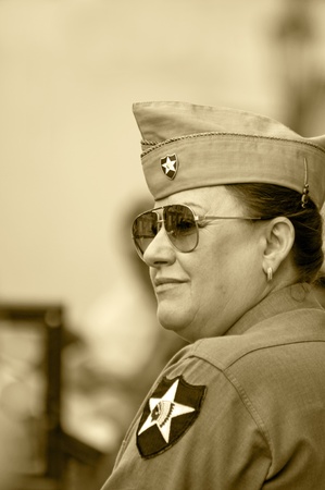 PRAGUE, CZECH REPUBLIC - 29 APRIL, 2011: Member of Old Car Rangers club wears historical American uniform on April 29, 2011 in Prague, Czech Rep. ItÂ´s part of reenactment event - the fall of German army in Prague in 1945.のeditorial素材