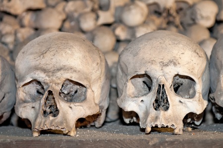 Human skulls and bones in the Ossuary Kostnice at Sedlec near Kutna Hora, Czech Republic.