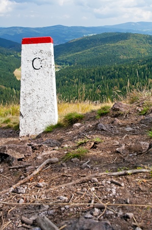 View of a boundary stone on the Czech-Polish border.の写真素材