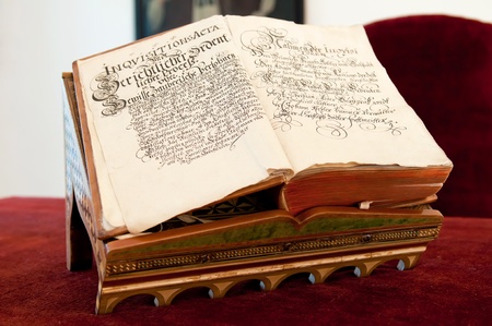 View of opened old book, written in Latin.のeditorial素材