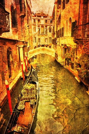View of Venetian water channel, retro style photo.の写真素材