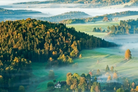 Sunrise in a beautiful mountain of Czech-Saxony Switzerland.の写真素材