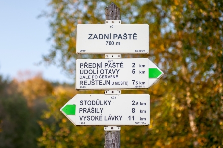 View of a typical sign on trail, picture taken in the Czech Republic.の写真素材