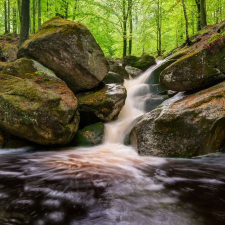 Panoramic view of a beautiful spring waterfall の写真素材