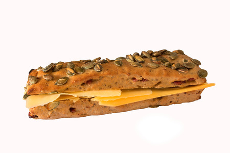 Sandwich - a bread roll with cheese.の写真素材