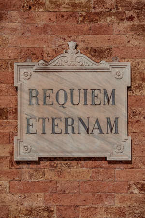 Requiem Eternam sign at St. Michele graveyard in Veniceの写真素材