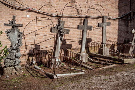 graves with crosses at St. Michele cemetery in Veniceの写真素材