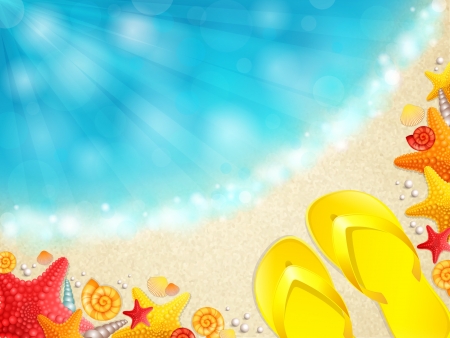 Vector illustration of a beautiful beach with shellsのイラスト素材