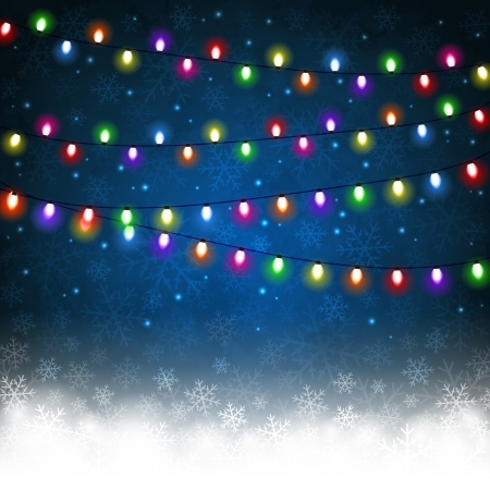 Vector illustration to Christmas with bright lights on a blue backgroundのイラスト素材