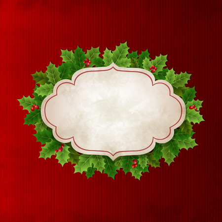Vector illustration of Christmas label leaves of Hollyのイラスト素材