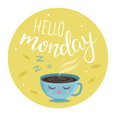 Vector illustration of Hello Monday with a cup of teaのイラスト素材