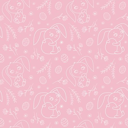 Seamless Pattern with Cute Bunnies for Easter. Vector illustrationのイラスト素材