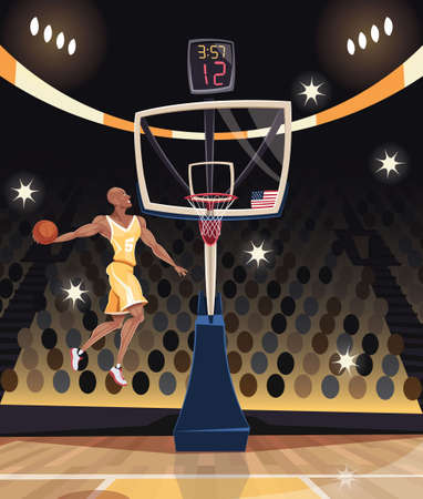 Basketball player dunking in basketball arenaのイラスト素材