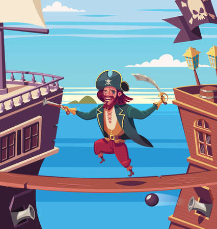 Angry pirate attack sail shipのイラスト素材
